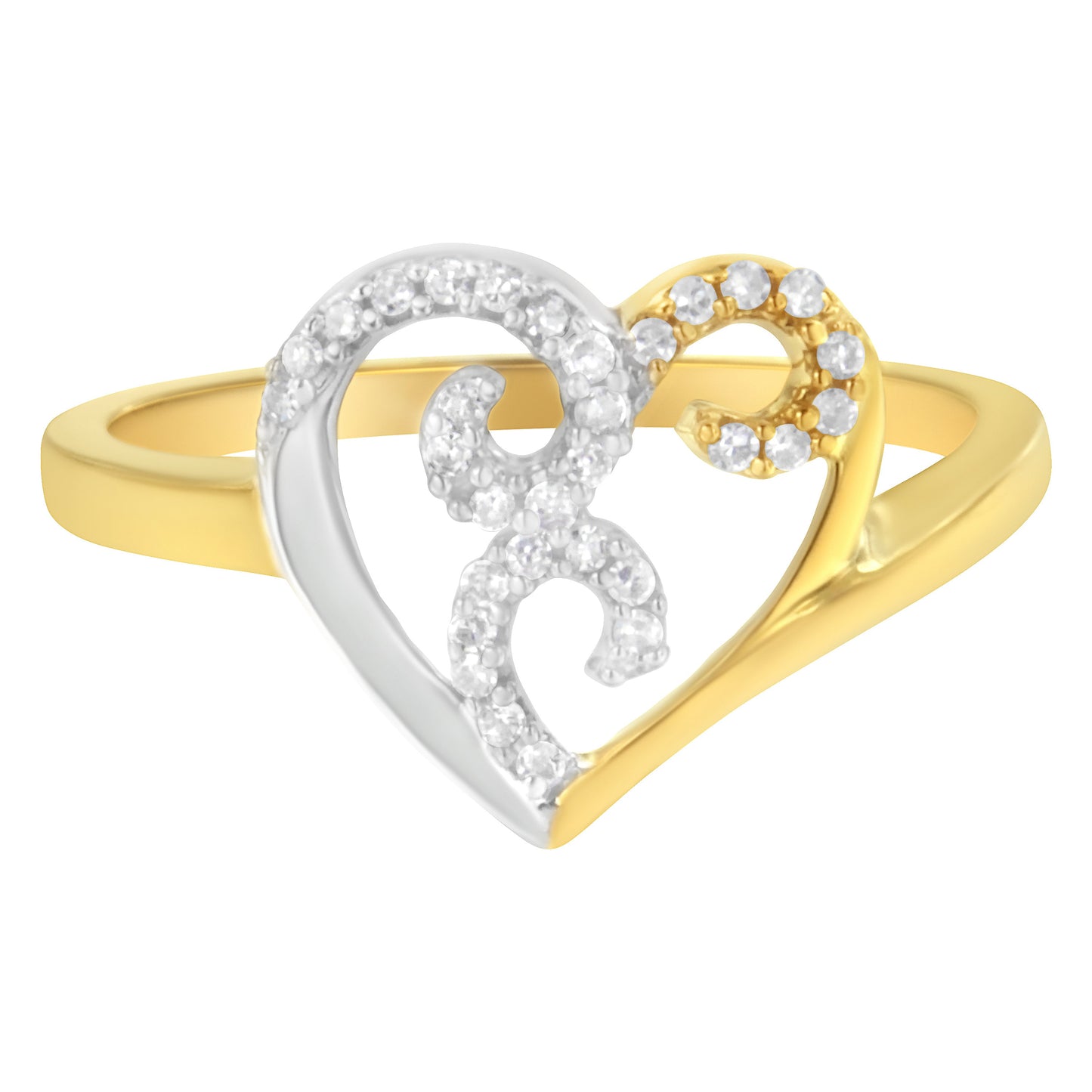 10K Two-Toned Gold Diamond Heart Shape Cluster Ring (1/6 Cttw, H-I Color, I1-I2 Clarity) - Size 7