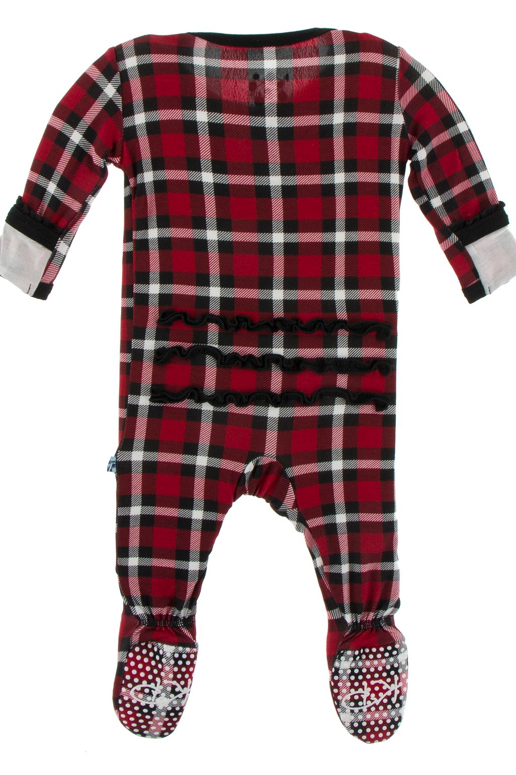 Crimson Plaid Muffin Ruffle Zipper Footie