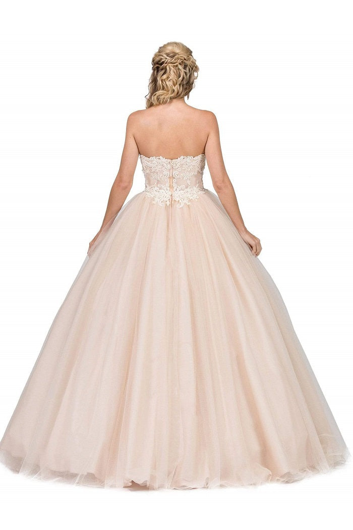 Champagne Strapless Beaded Bridal Ball Gown