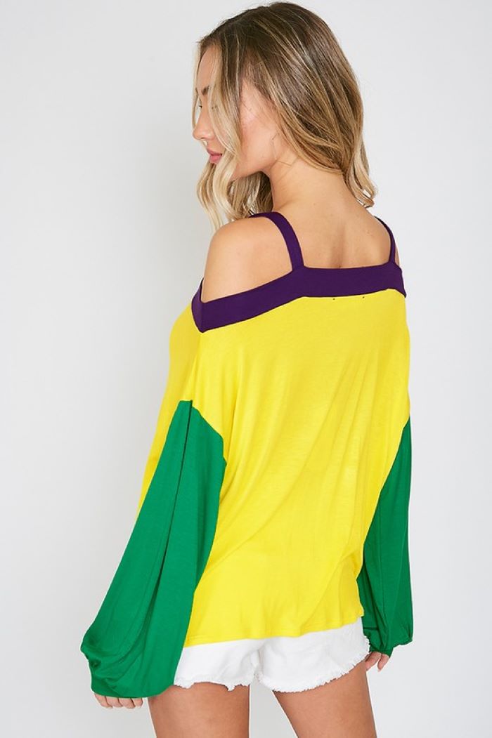 Mardi Gras Cold Shoulder Top