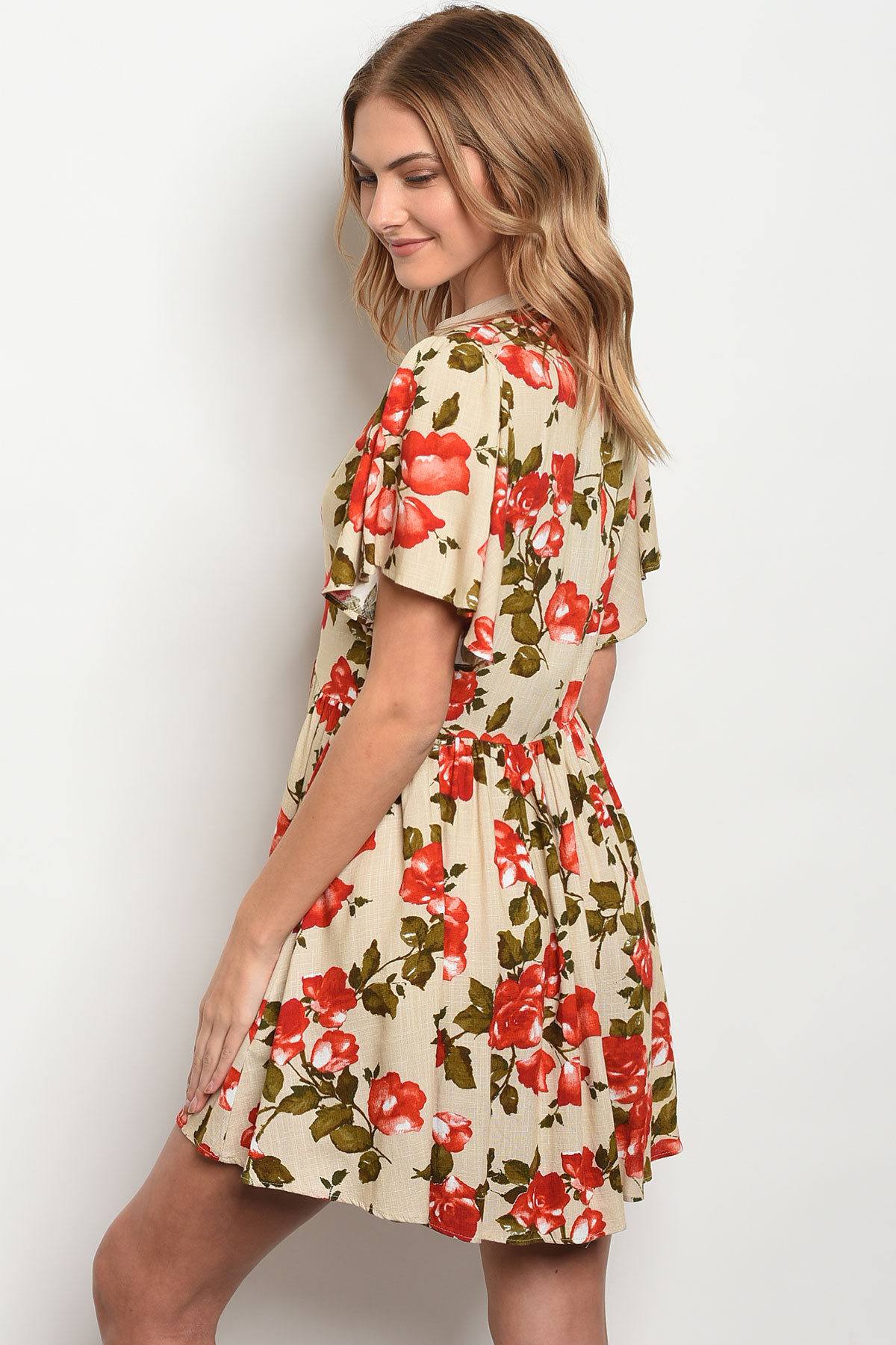 Rose Floral Neck Tie Dress