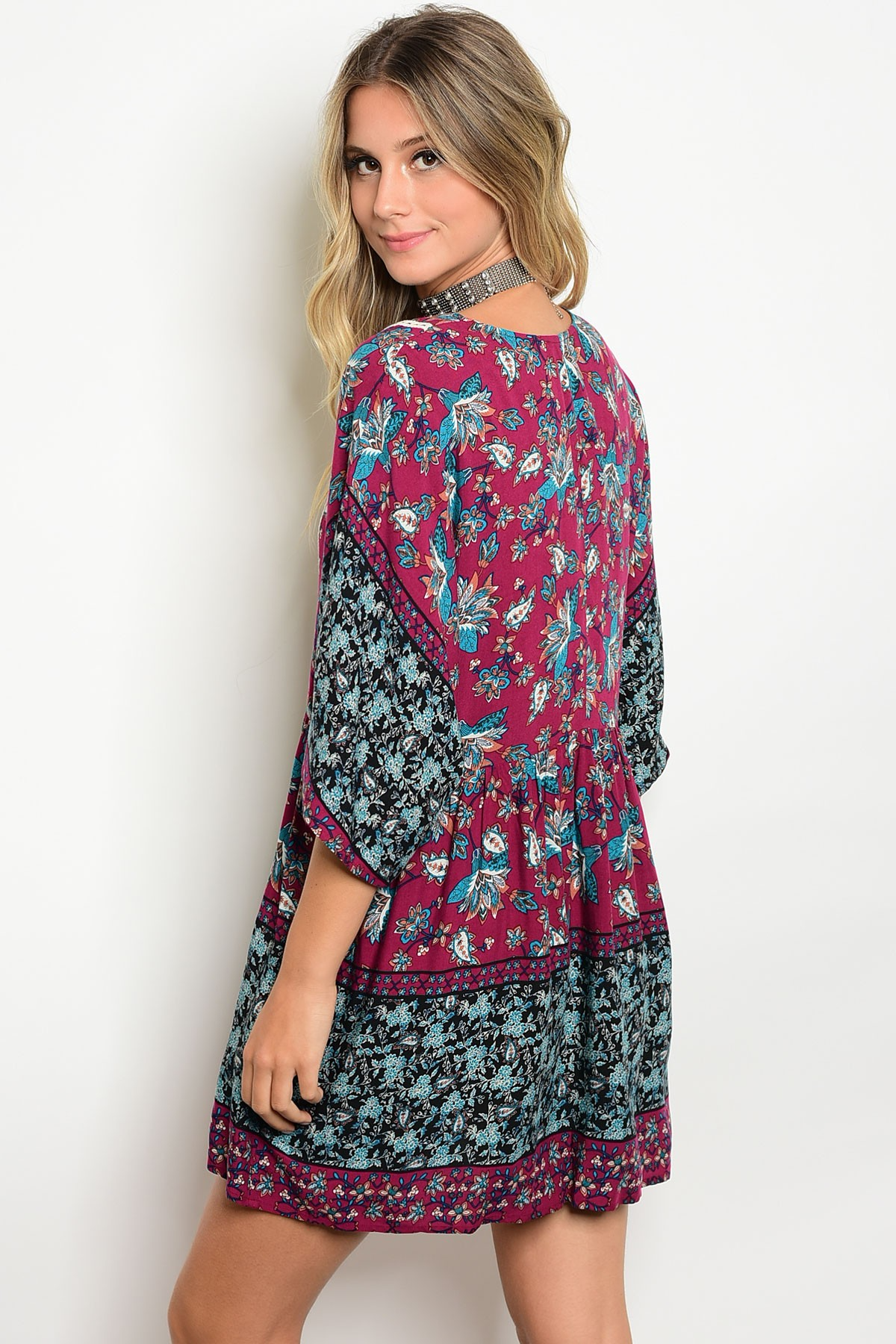 Floral Print Eggplant Dress