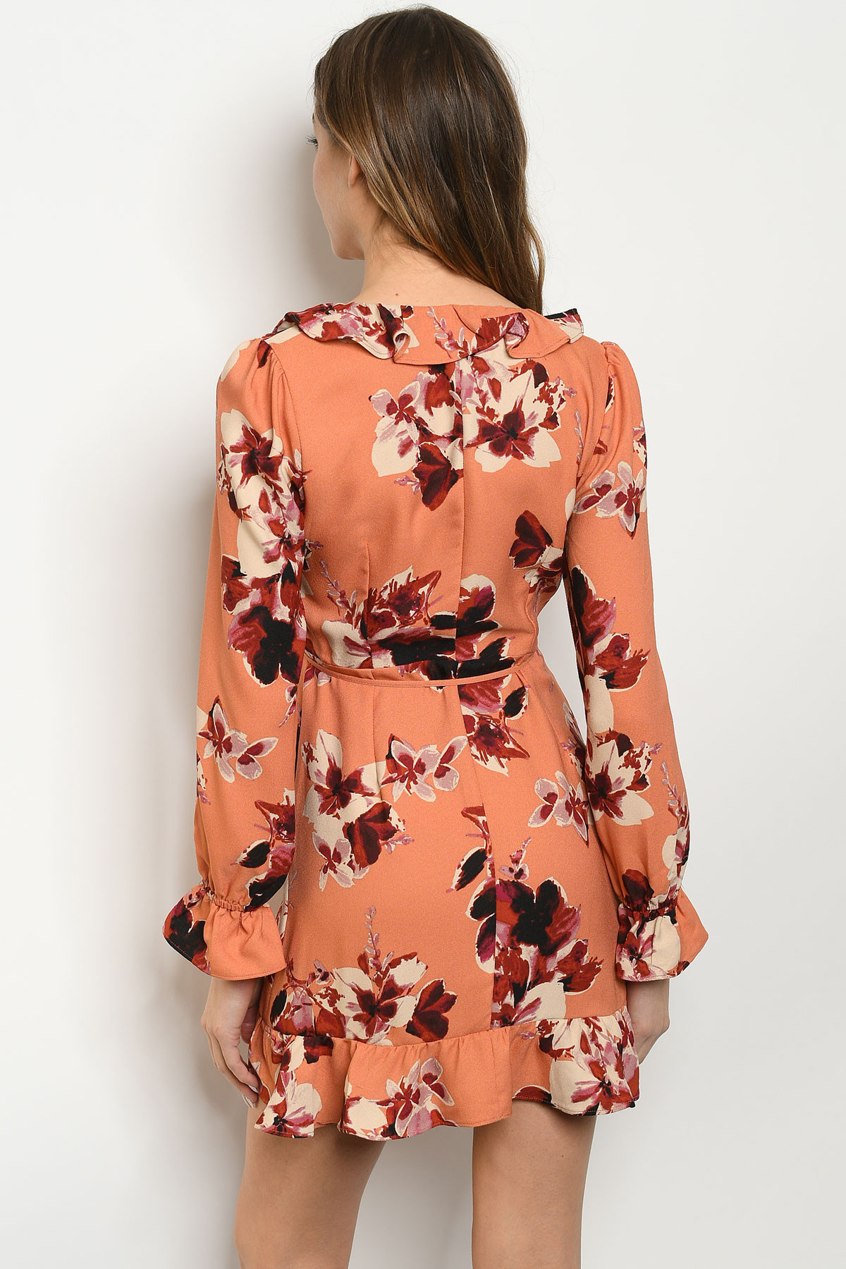 Ruffles Peach Floral Wrap Dress