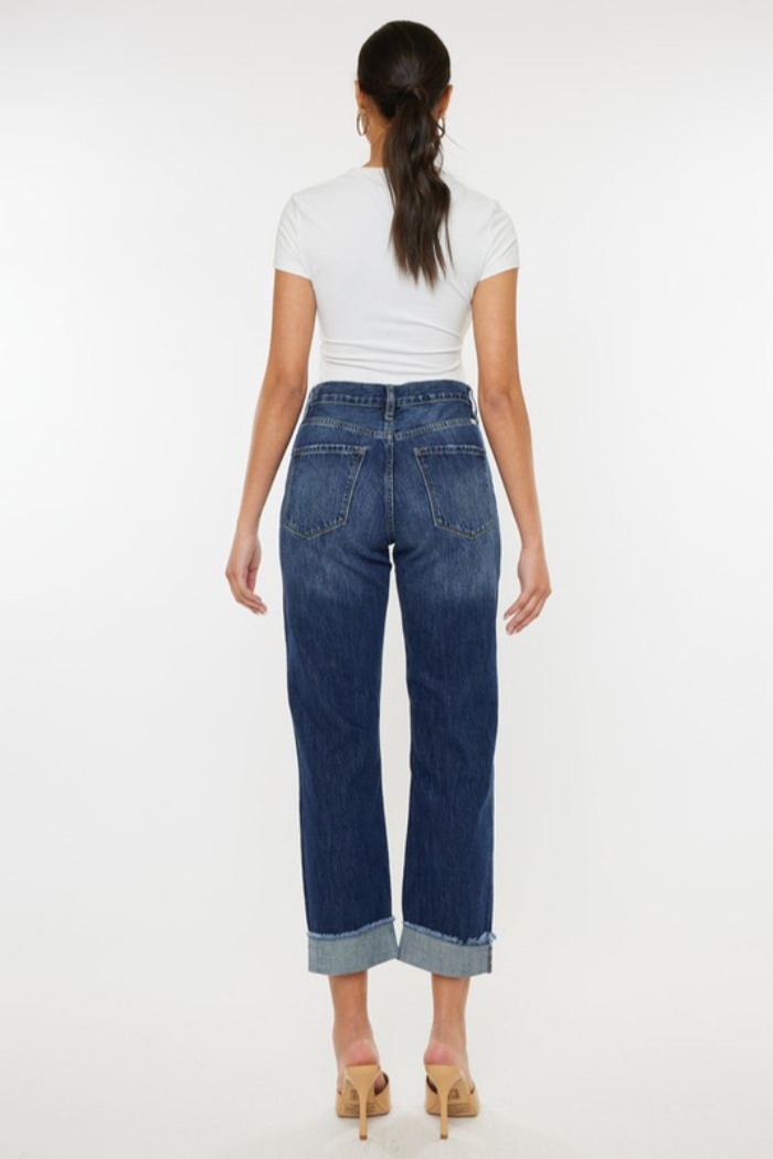 High Rise Straight Leg Jeans with Cuff