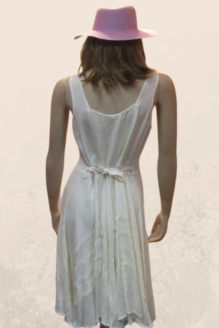 LaceUp Bodice Fit & Flare Dress in Creamy White