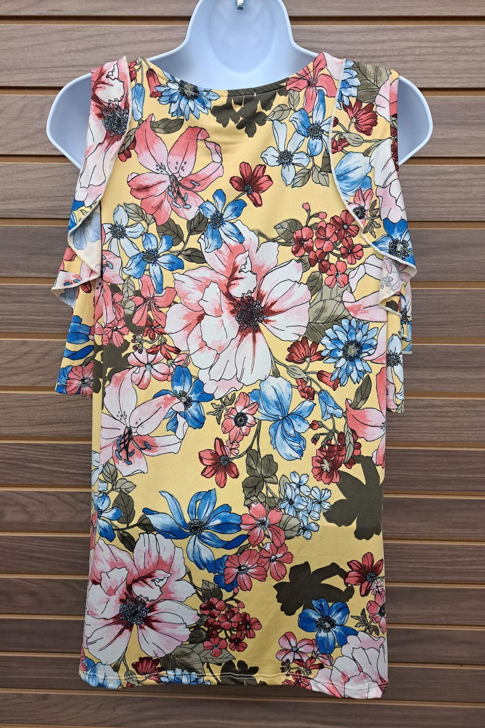 Cold shoulder tieRed ruffle sleeve floral