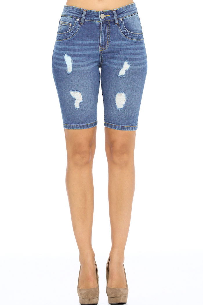 Distressed denim burmuda shorts