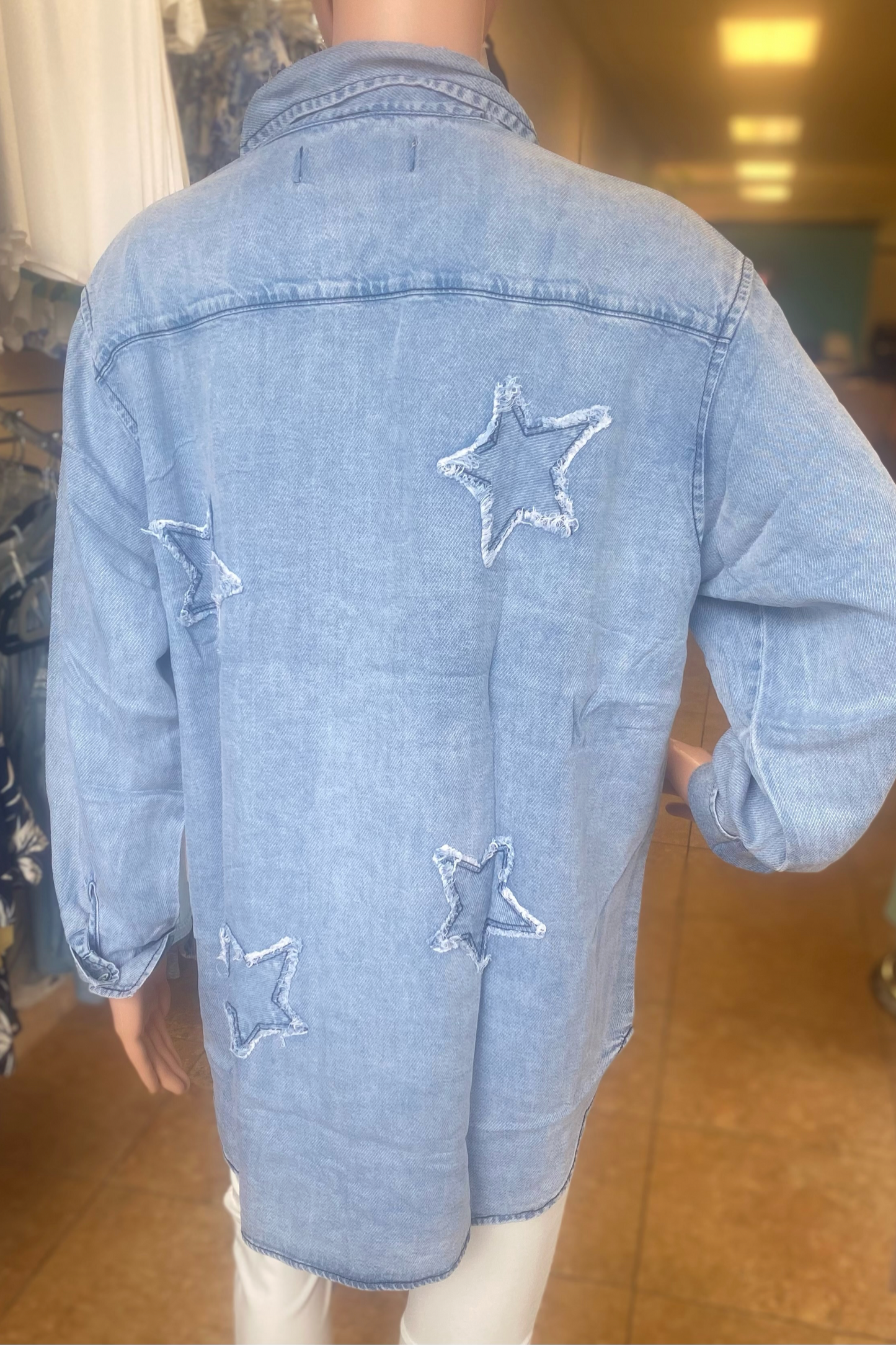 Denim Tencel Button Up with Star Appliqué