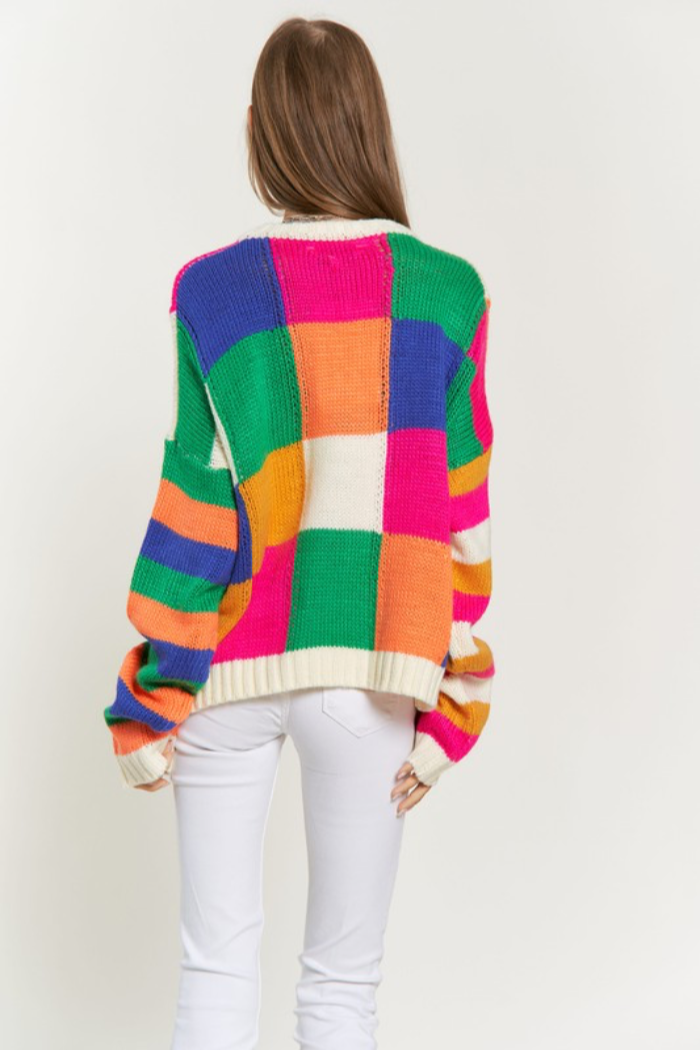 Multi Color Blocked Checker Sweater