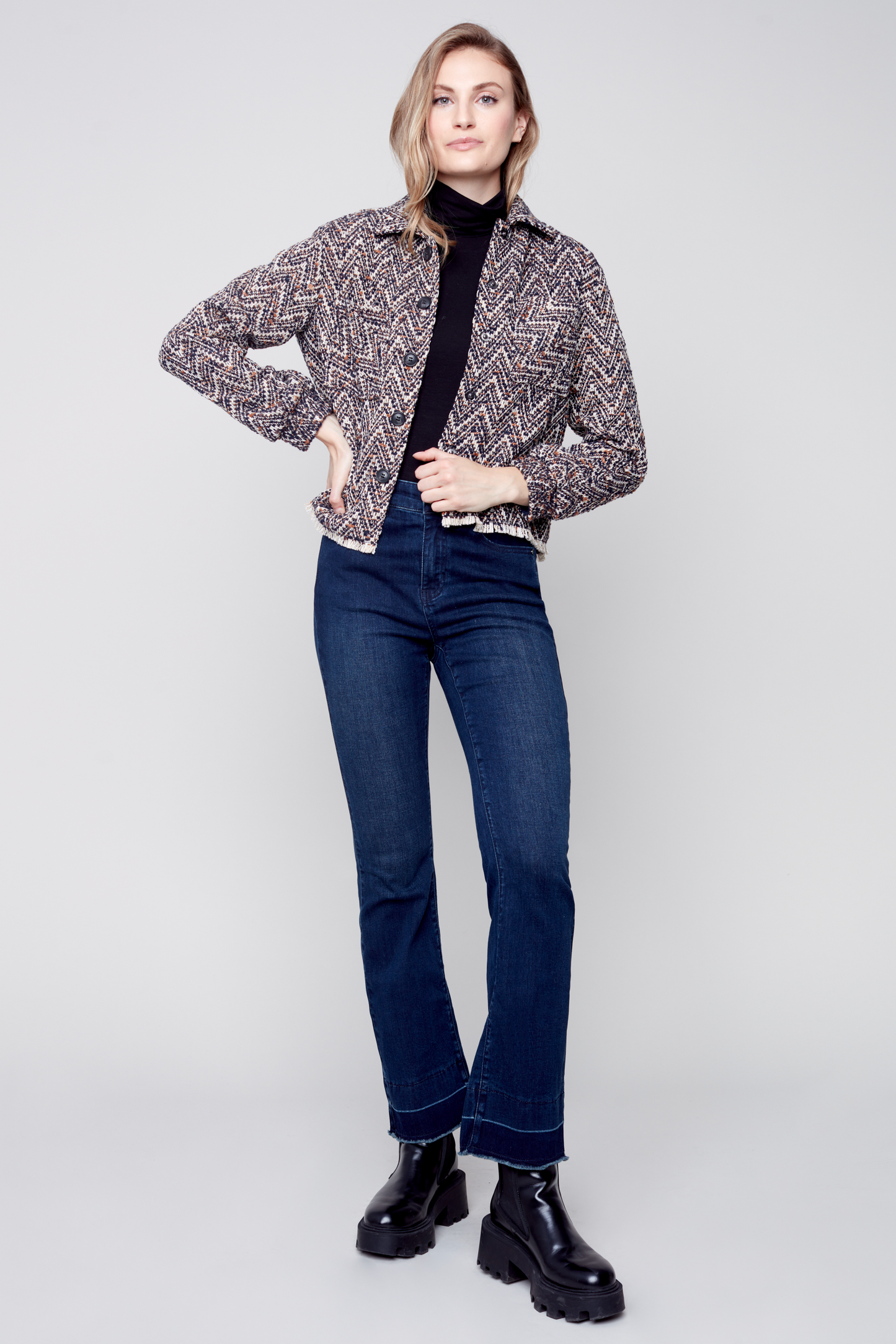 Tweed Cropped Shirt w/Zig Zag Pattern