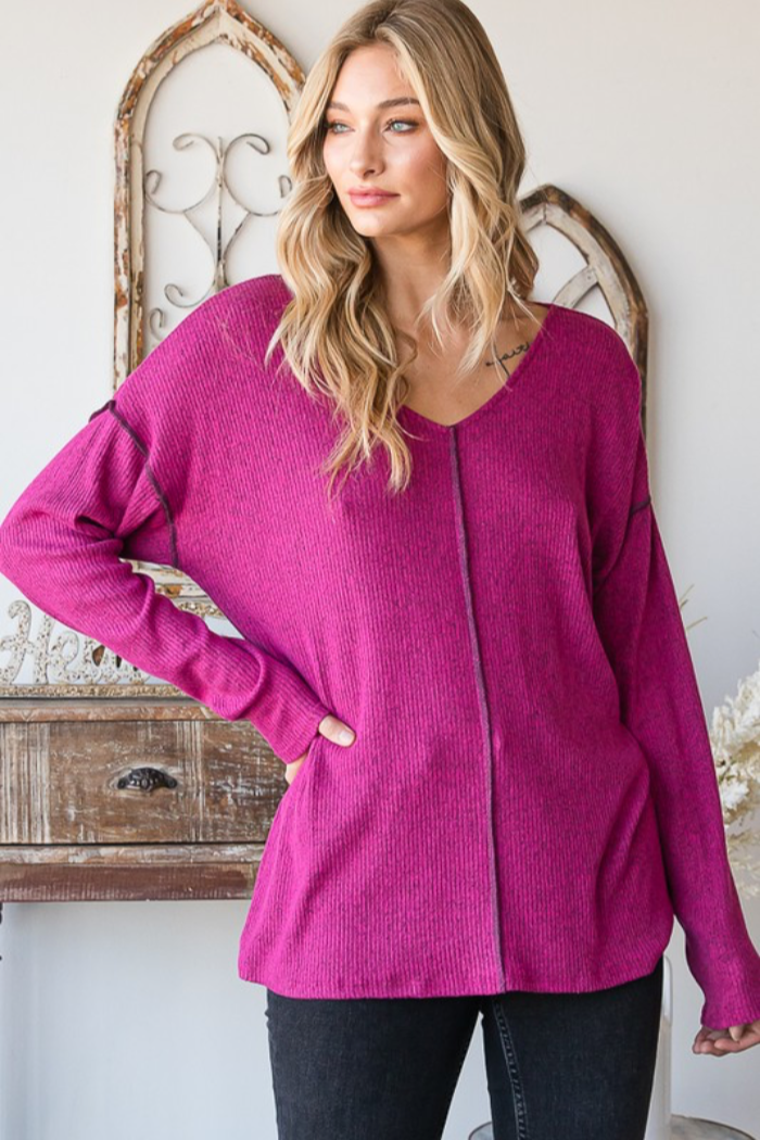 Ribbed V Neck Top