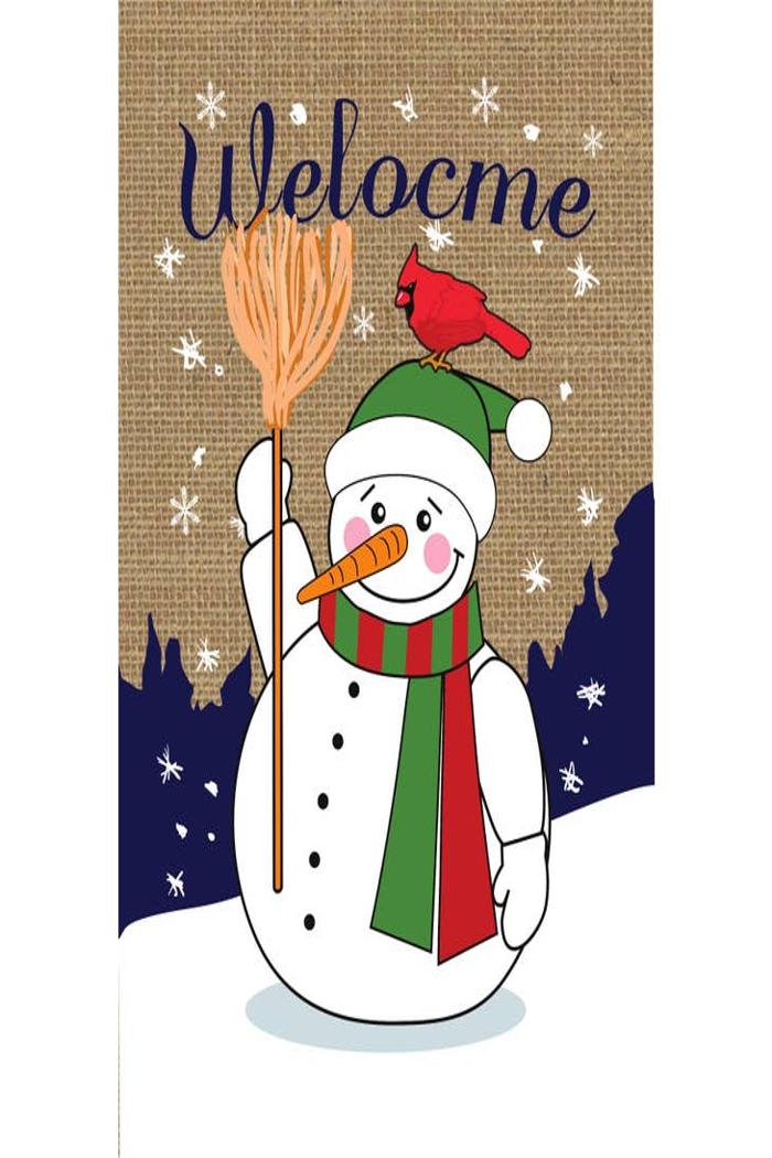 Welcome Snowman Burlap Garden Flag