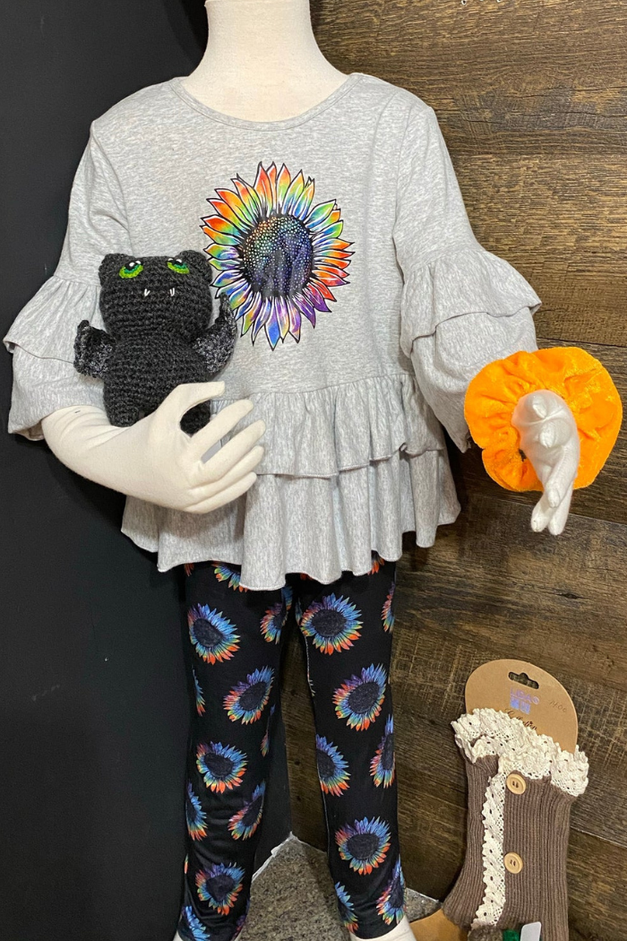 Grey 2pc Tie Dye Sunflower Outfit
