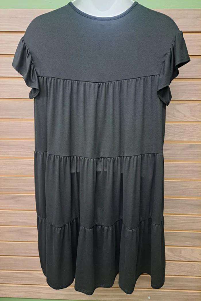Plus Ruffle Short Sleeved Blk Dress