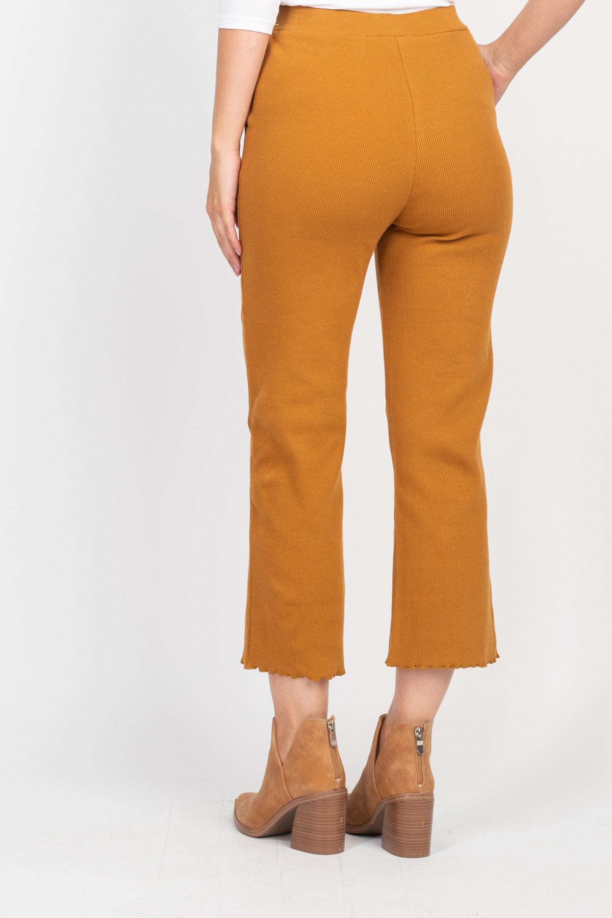 Mustard Ribbed Crop Pants