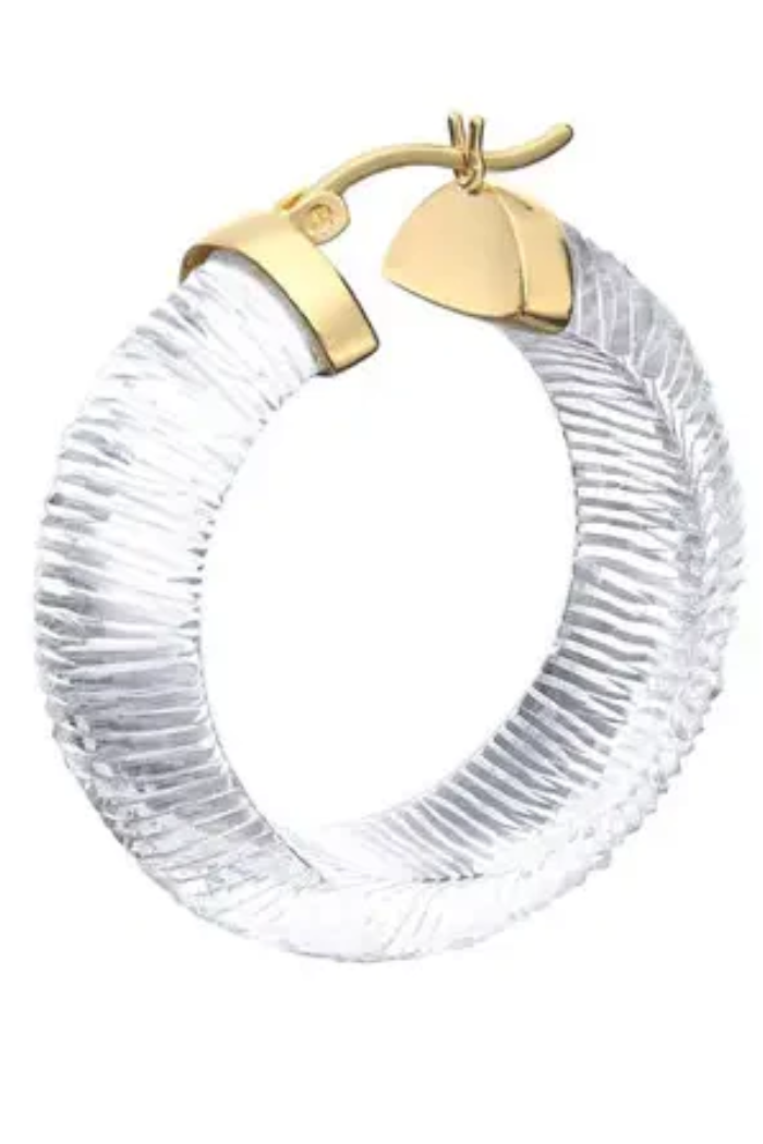 Clear Diamond/Cable cut Hoop Earrings