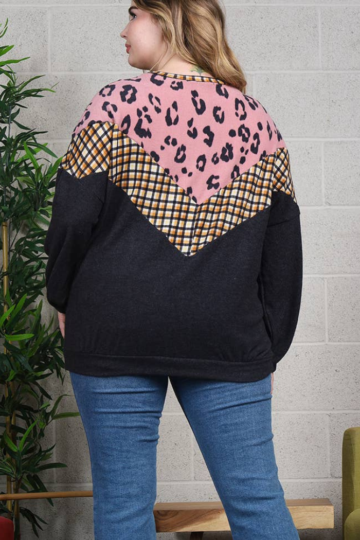 Leopard, plaid & solid blocked