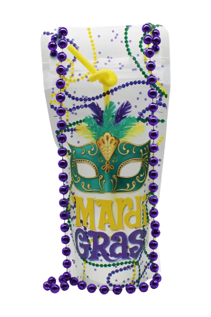 MARDI GRAS WEARABLE DRINK POUCH 16 OZ (2 PACK)