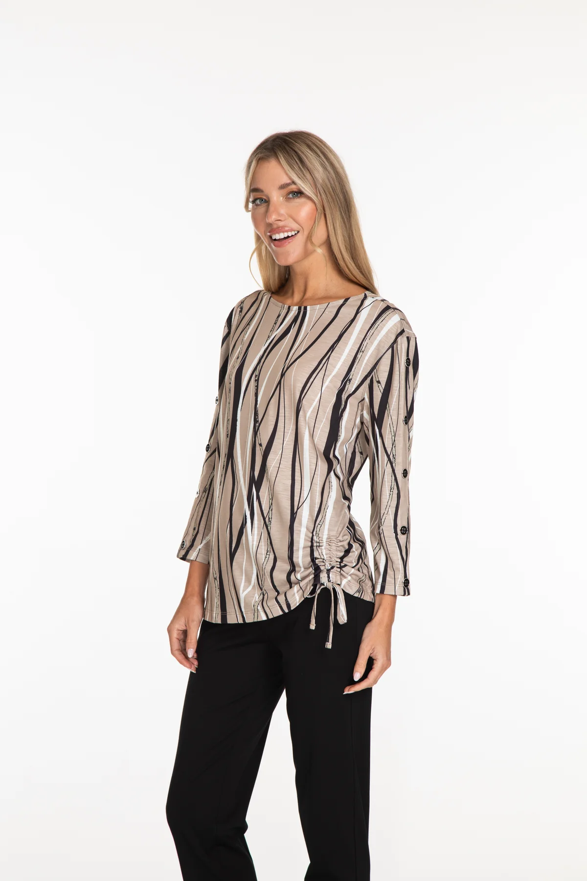 WAVY STRIPE SIDE DRAWSTRING TOP