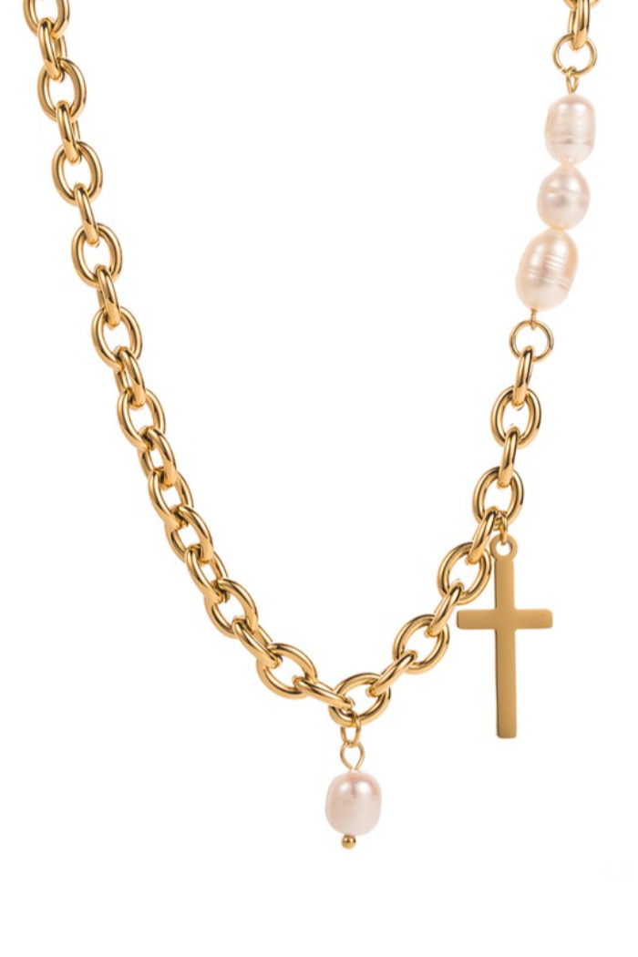 Pearl Cross Pendant Necklace