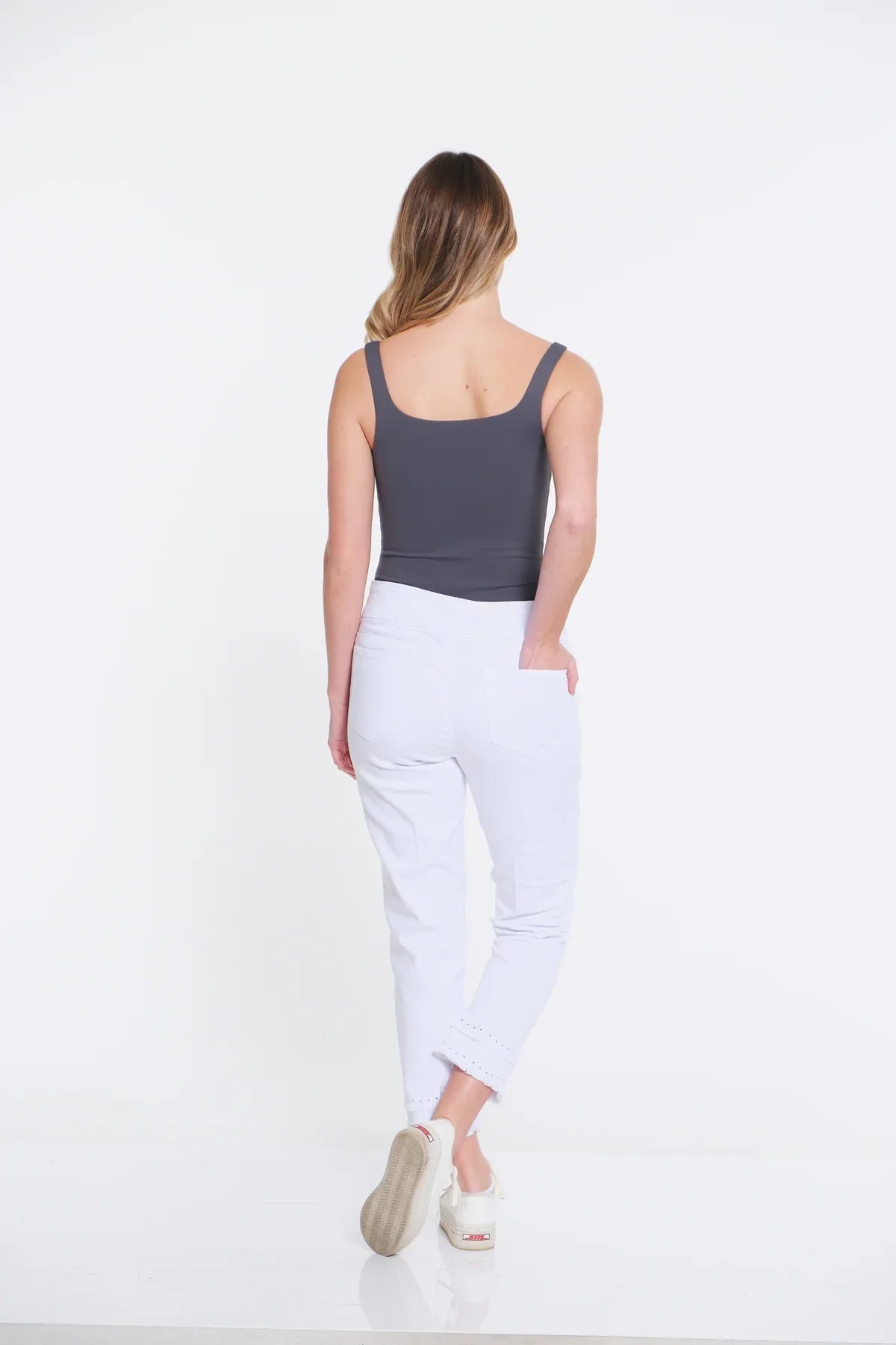 Eyelet and Fringe Hem Jean