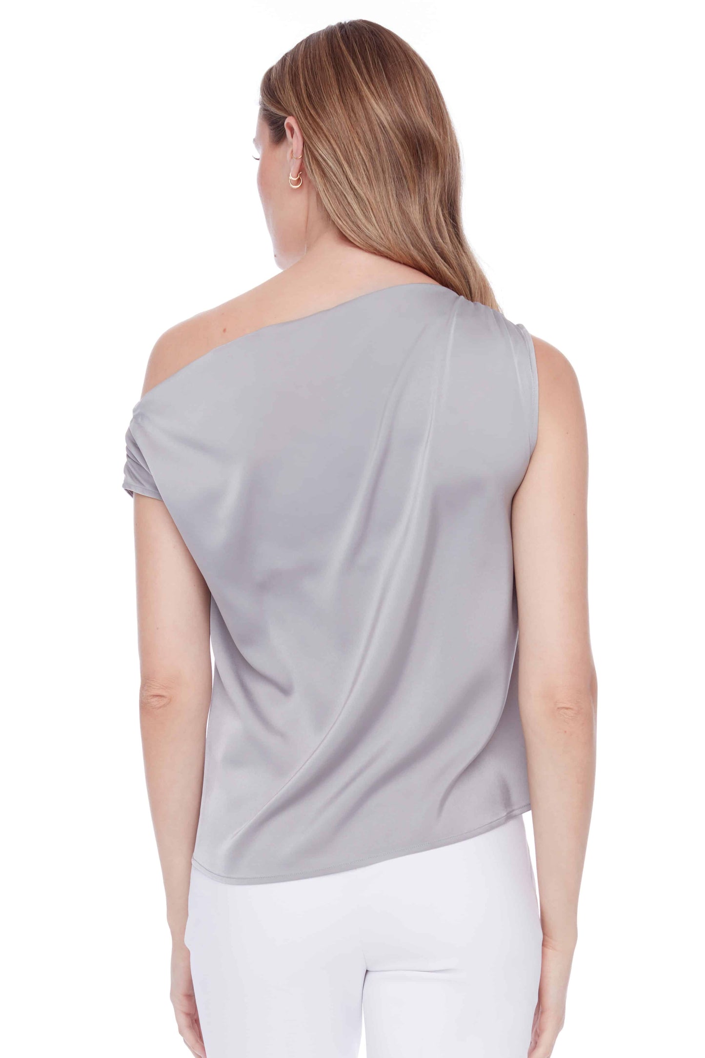 Lily Solid Satin Assymetric Top - Silver