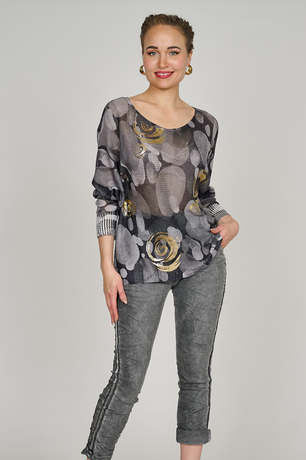 Charcoal Blue Floral Top