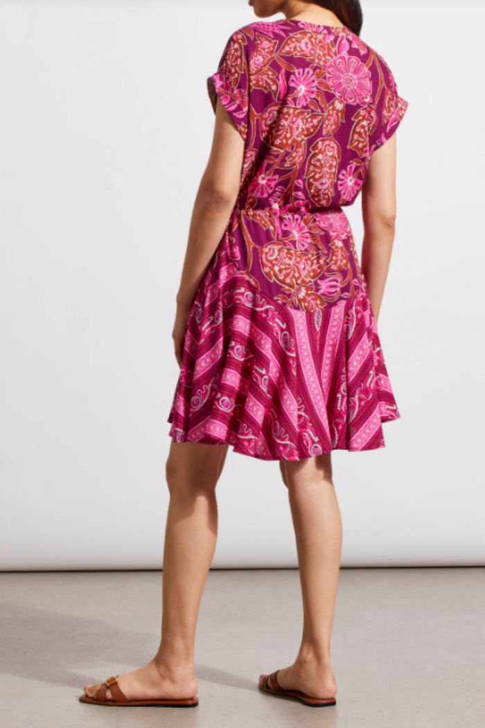 Combo Print Dress with Waist Drawcord