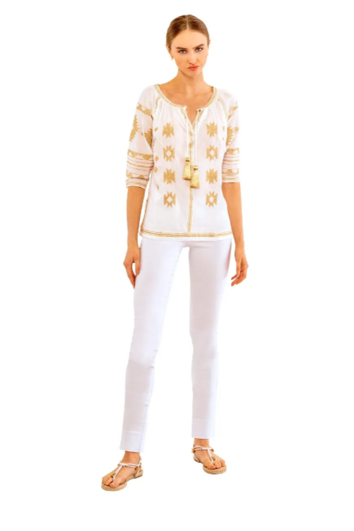 Embroidered Tassel Tie Top