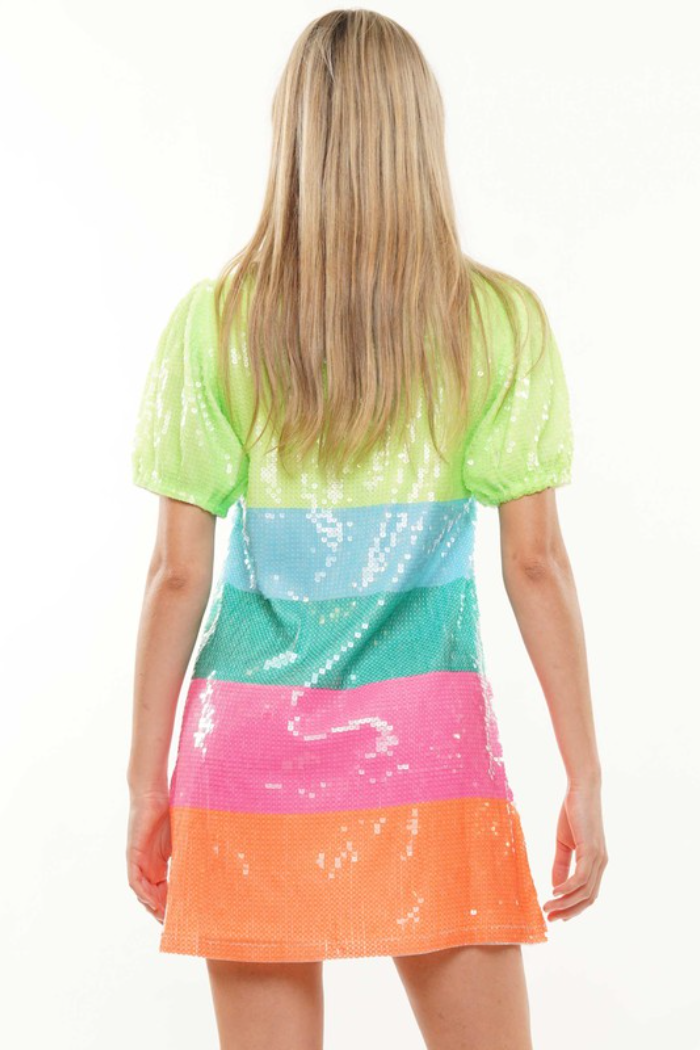 Puff Slv Sequin "Birthday" Dress