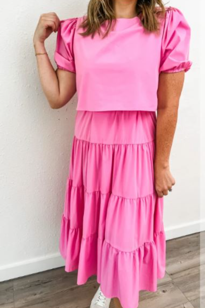 Pink Overlay Tie Belt Midi