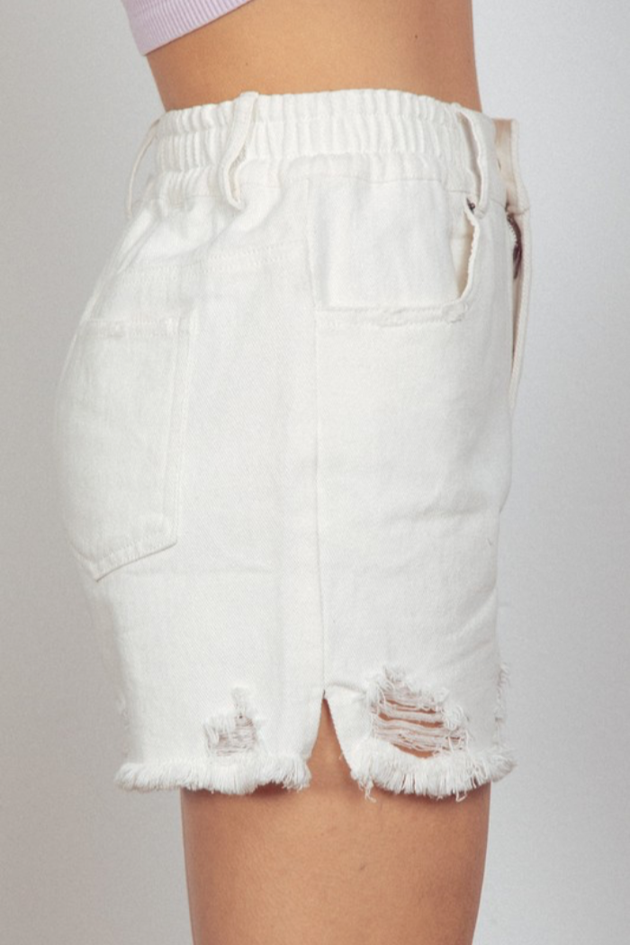 Elastic Distressed Shorts