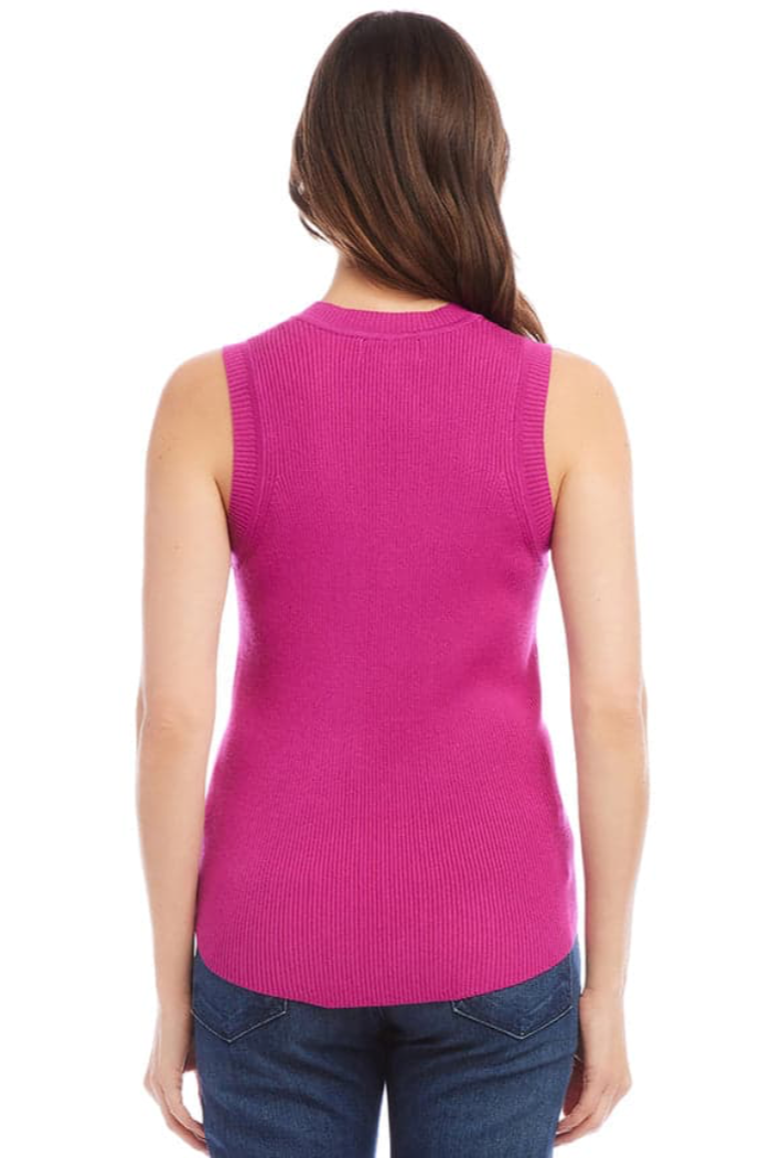 Ribbed Sleeveless Sweater Tank- Dark Pink
