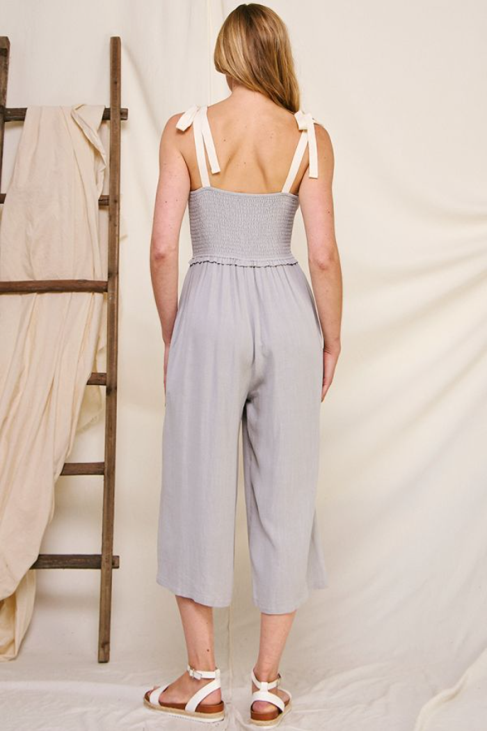 LINEN SMOCKED TOP JUMPSUIT