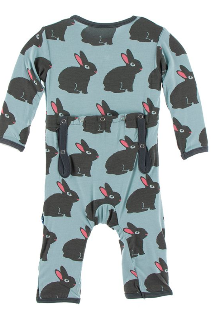 Jade Forest Rabbit Print Coverall with Zipper