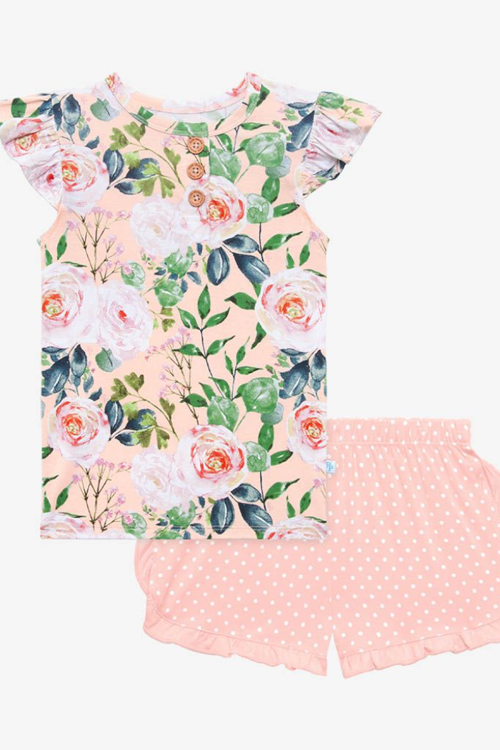 Harper Henley Ruffled Cap Sleeve Tshirt and Ruffled Varsity Short