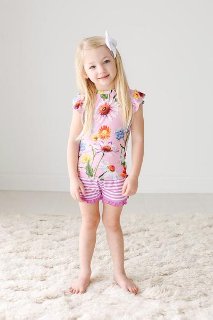 Kaileigh Ruffled Cap Sleeve Tshirt and Ruffled Varsity Short