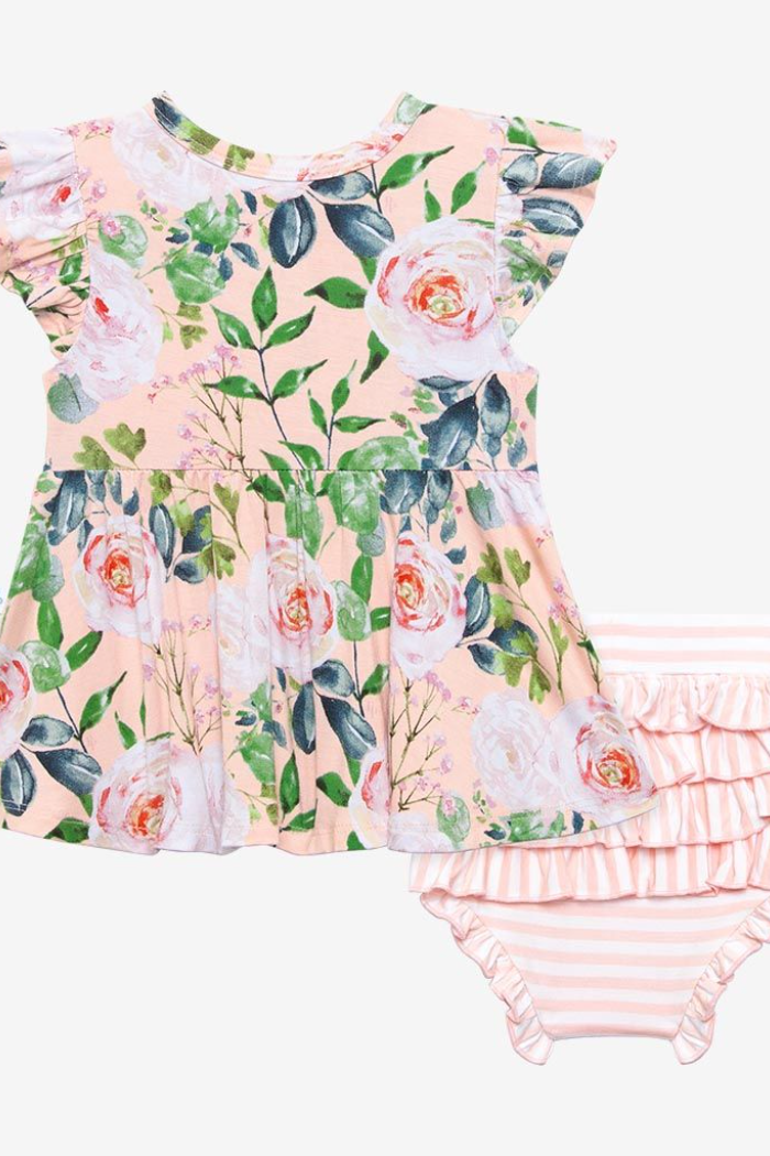 Harper Ruffled Cap Sleeve Henley Peplum Top and Bloomer Set