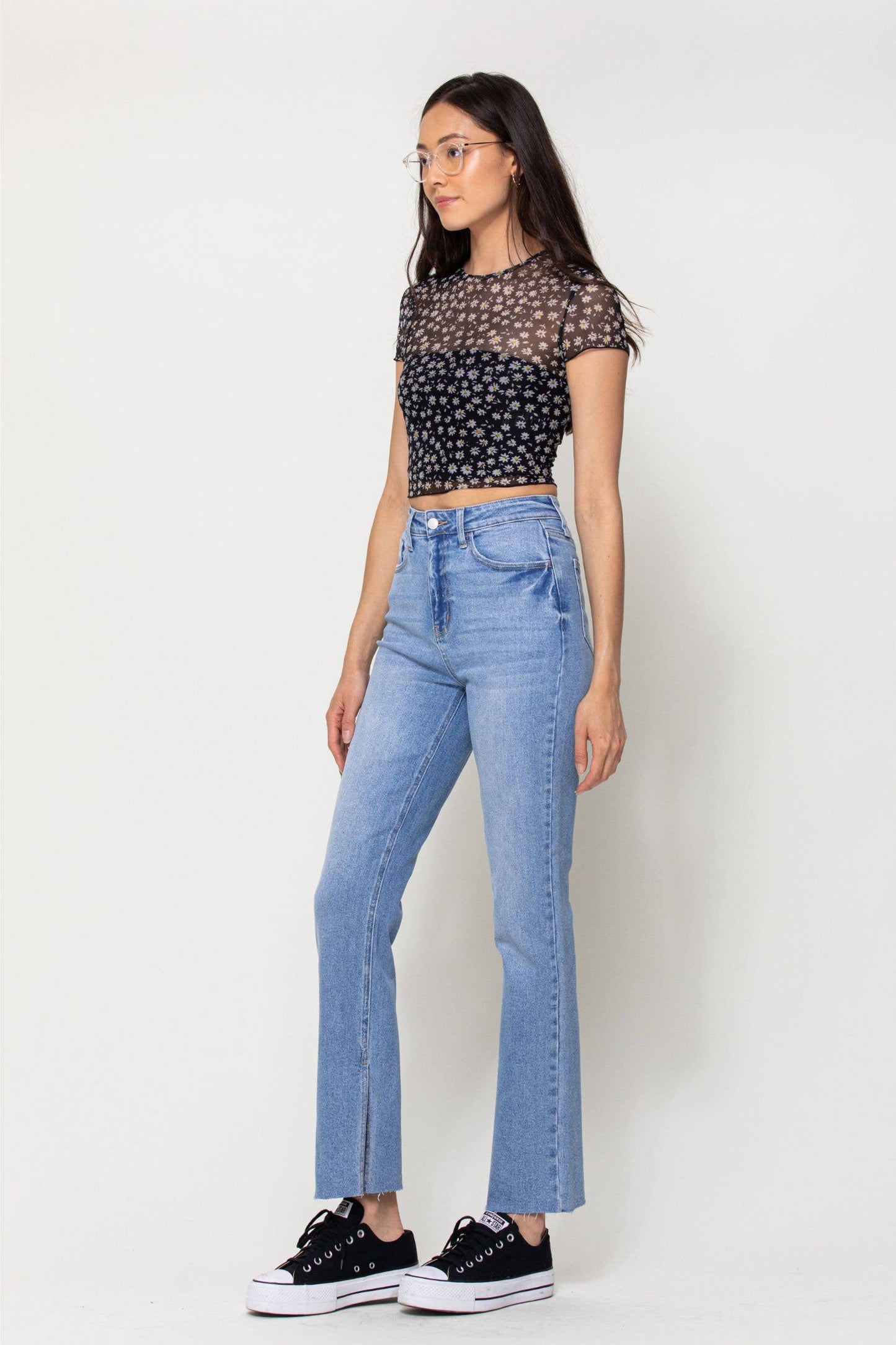 High Rise Full Length Straight with Inseam Slit Jeans