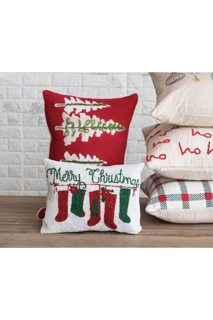 Cotton Beaded Lumbar Pillow w/ Stockings & Velvet Back