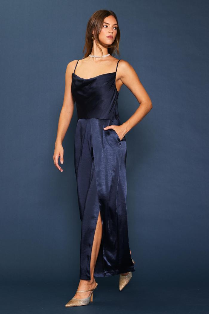 Cowl Neck Satin Cami Jumpsuit