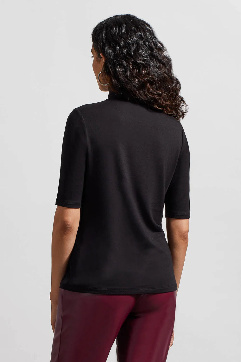 French Terry Elbow Sleeve Top-Black