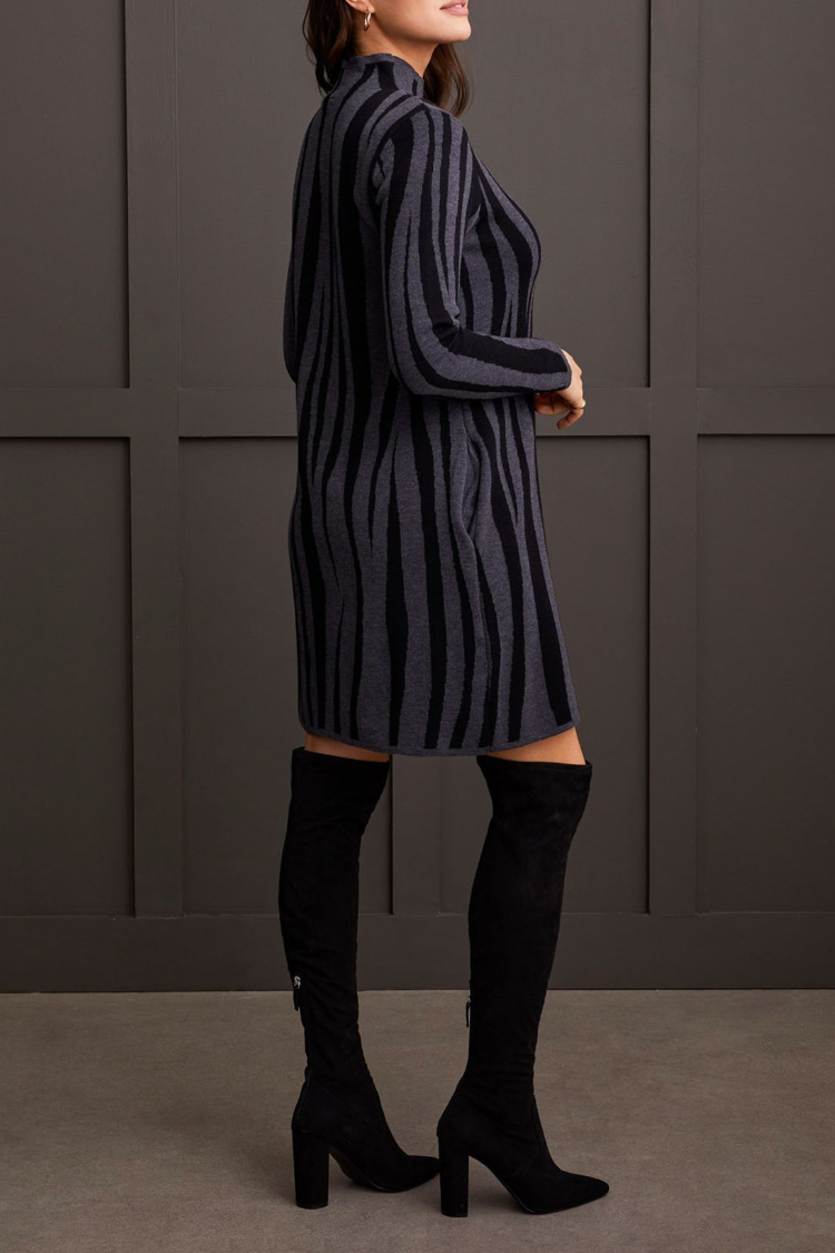 Funnel Neck Jaquard Sweater Dress- Charcoal