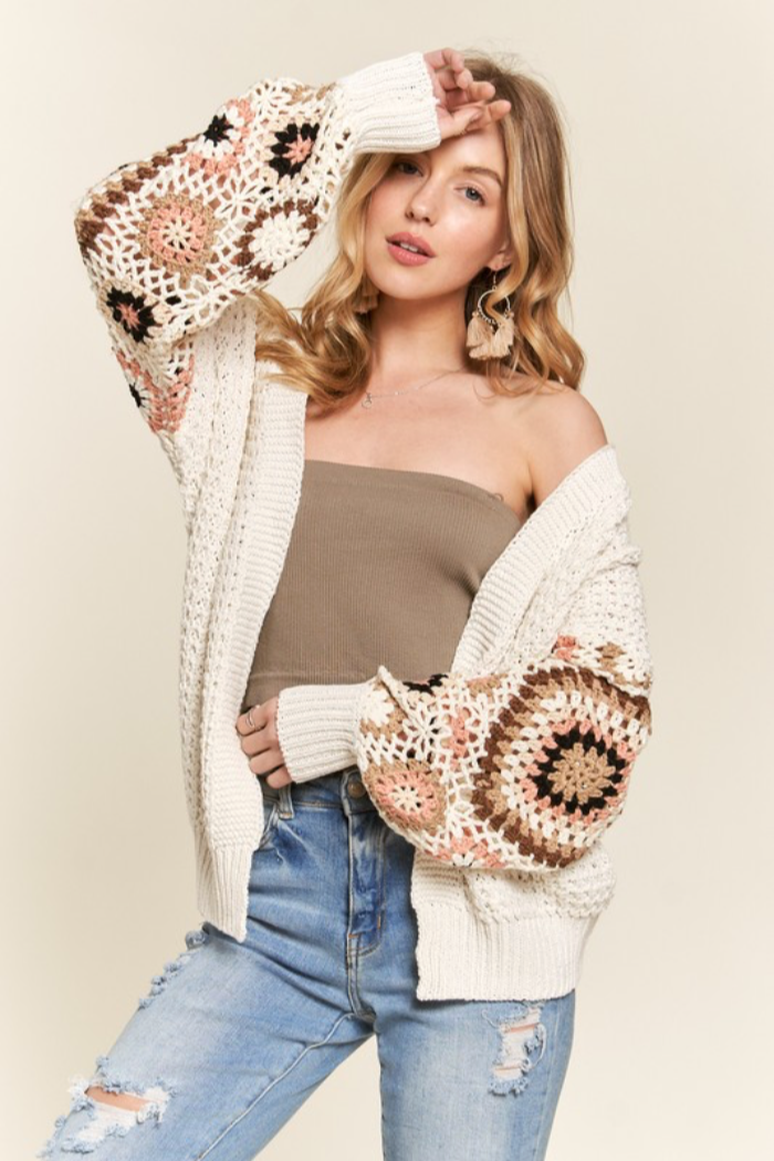 Multi Color Crochet Sleeve Cardigan