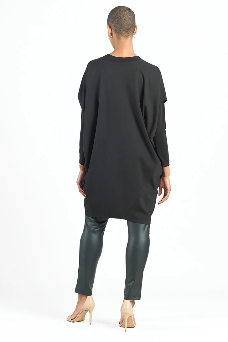Rayon knit architectural cut tunic with pocket detail