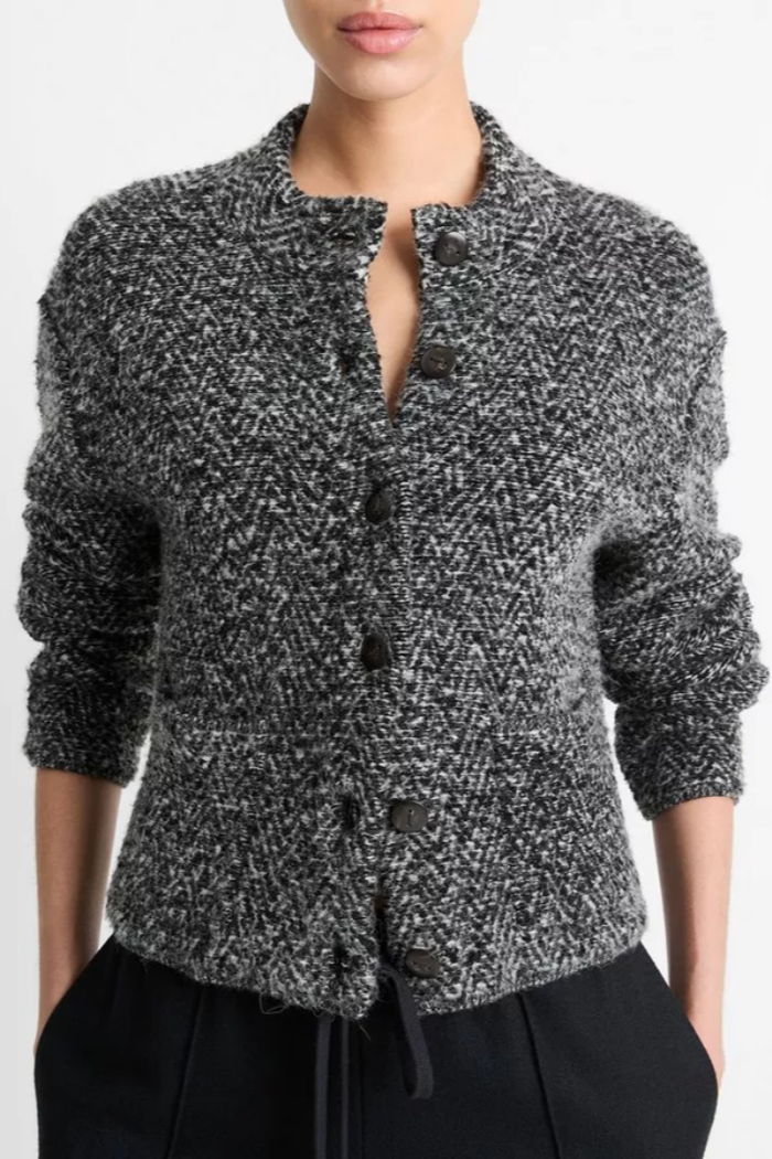 Herringbone Wool-Blend Cardigan Jacket