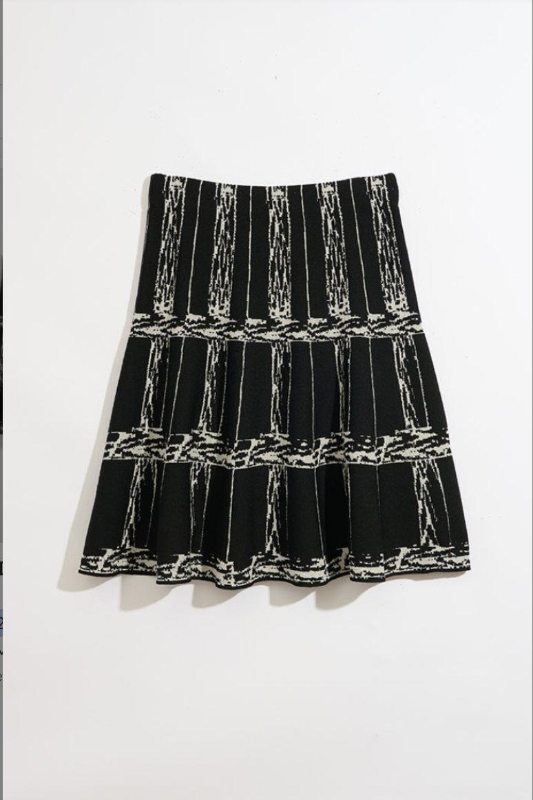 Etched Plaid Knit Skirt - Black Multi