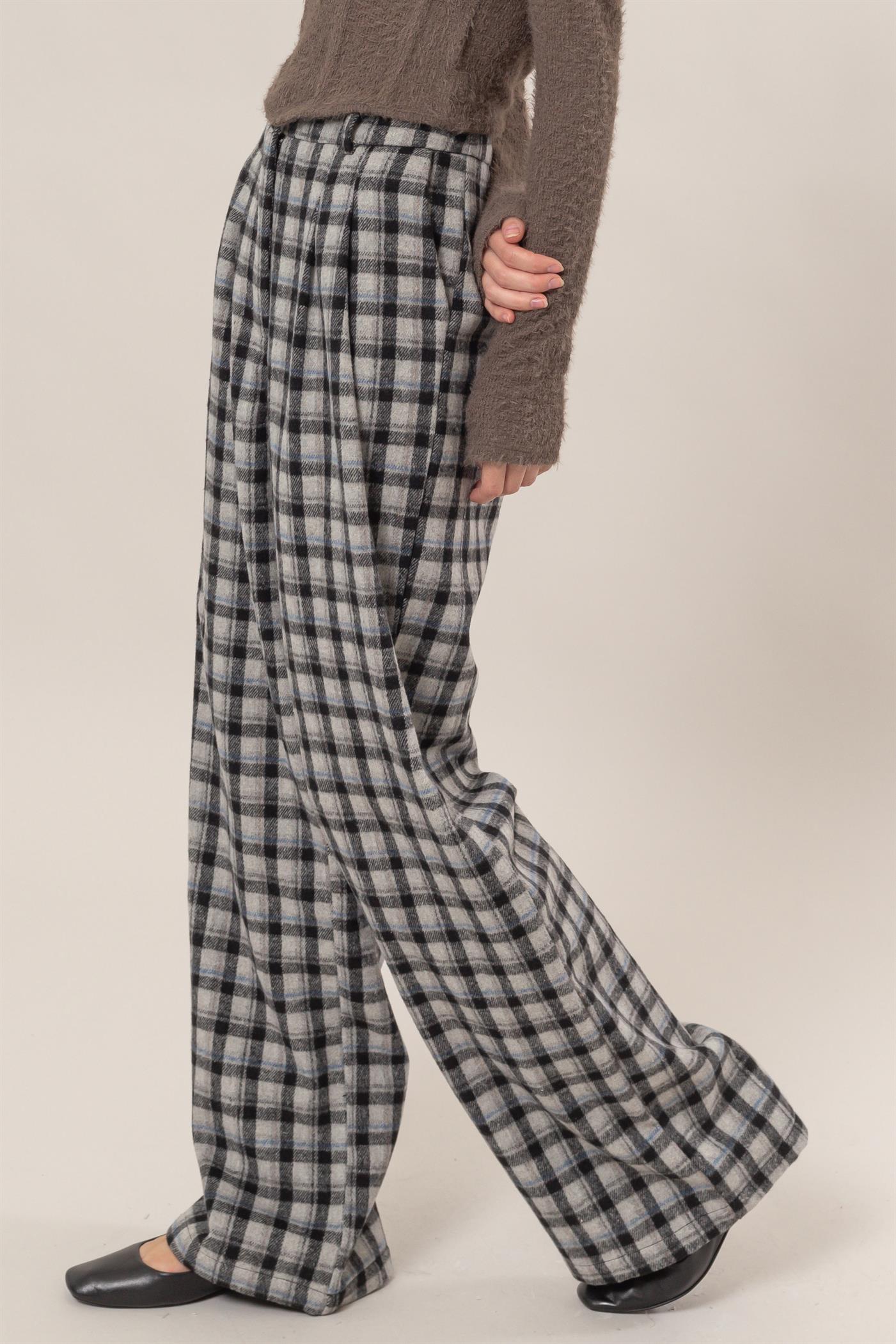 Easily Adored High Waist Plaid Wide Leg Pants
