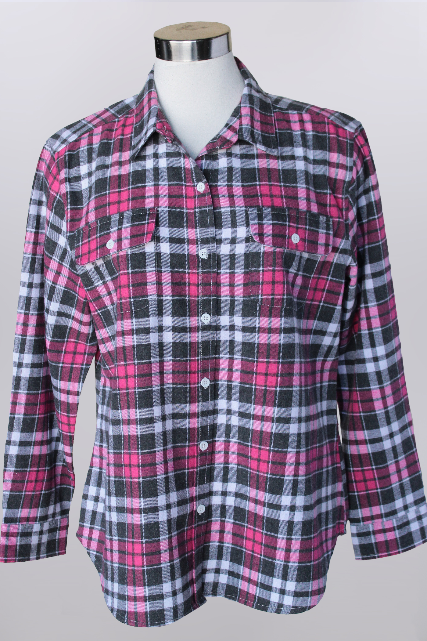 Flannel Plaid Collar Button Front Top