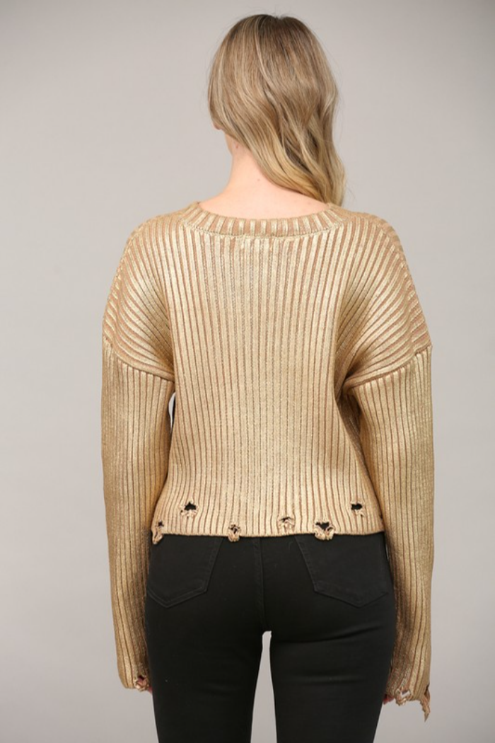 L/S Distressed Met Sweater